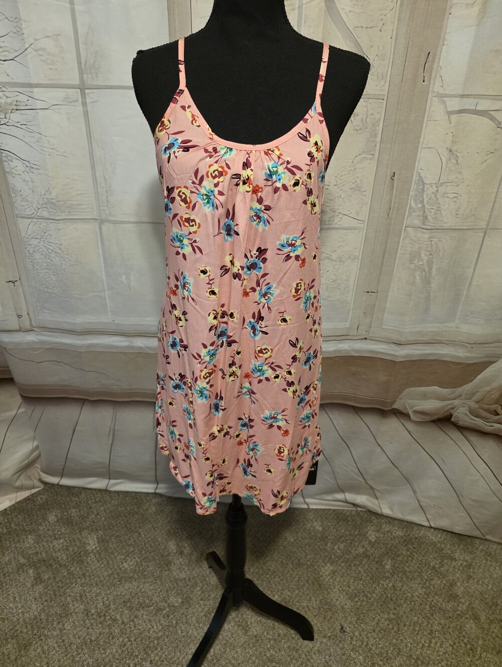 Kohl's Pink Floral Slip Dress with Blue & Yellow Accents